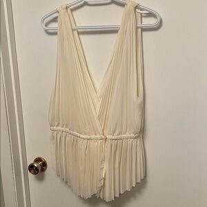 Wilfred Cream Pleated Deep V-Front Sleeveless Blouse